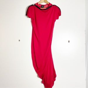 Alexander McQueen red zip shoulder asymmetrical midi dress